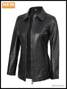 Real Lambskin Leather Moto Jacket Women Long Car Coat Zip